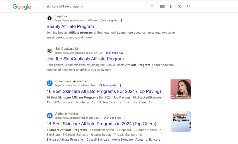 skincare-affiliate-program-result-on-google