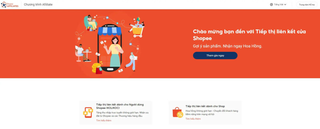 đăng ký tiếp thị liên kết trên shopee