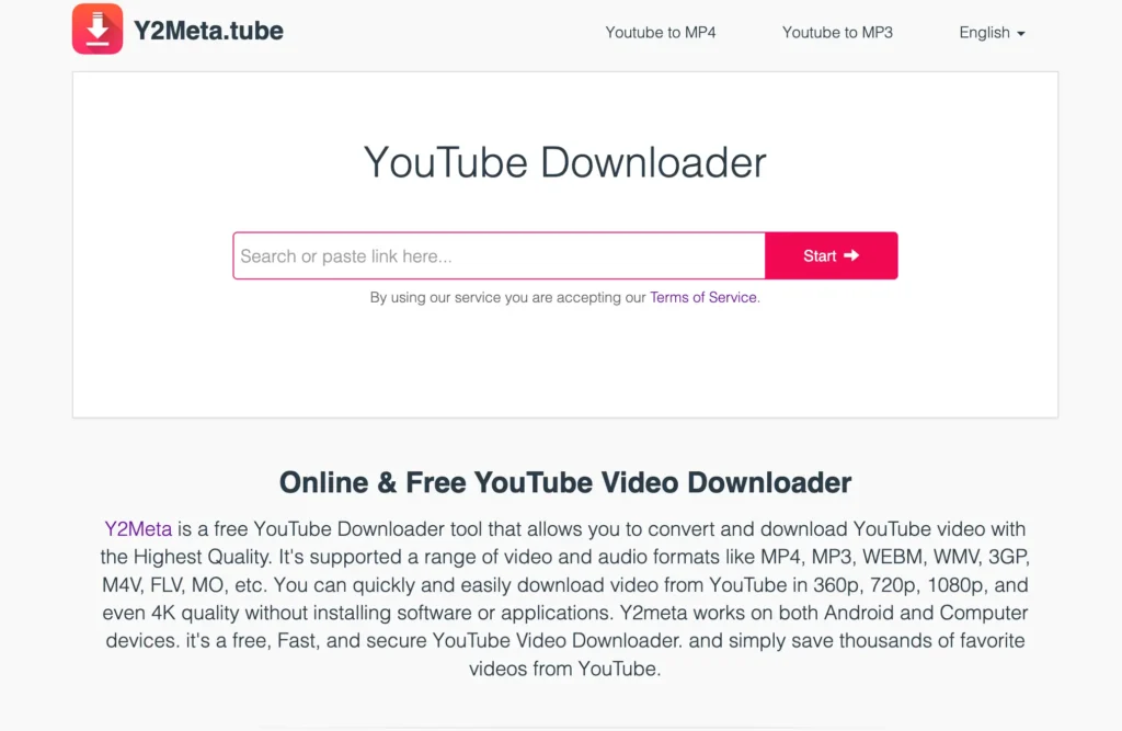 download video youtube với y2meta