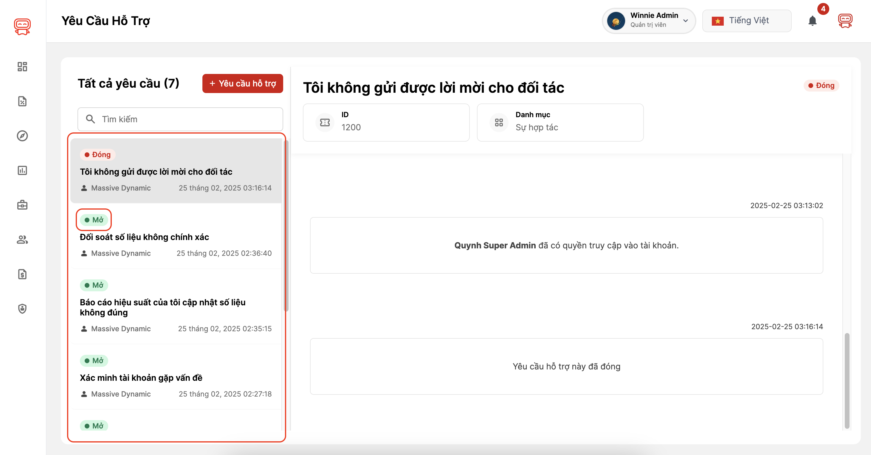 Quản lý và theo dõi yêu cầu hỗ trợ đã gửi