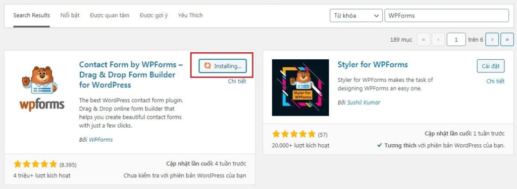 Tải plugin WPForms và cài đặt