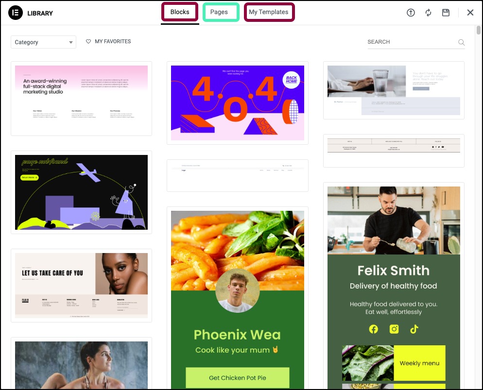 Elementor có kho template đa dạng để bạn sử dụng