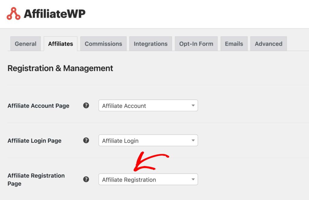 Thiết lập mục Affiliate Portal & Registration