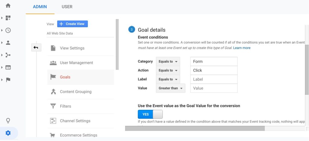 Thiết lập mục tiêu trên Google Analytics