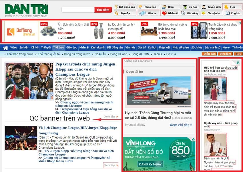 Cho thuê đặt banner quảng cáo để kiếm tiền từ website