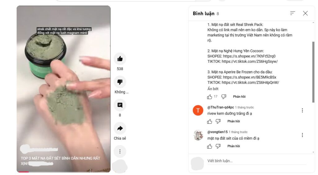 Thông thường link affiliate sẽ được đặt ở phần comment của video Youtube Short